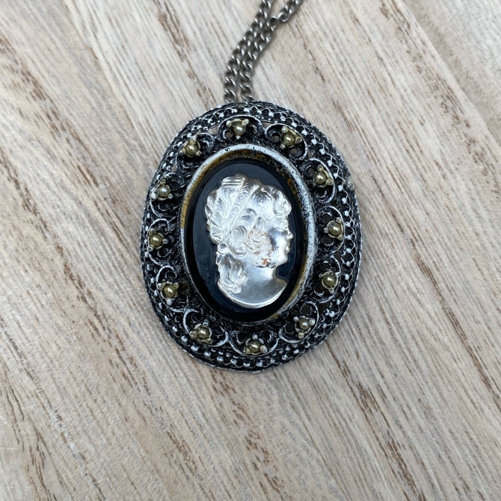 Cameo Brooch and Necklace 12" chain